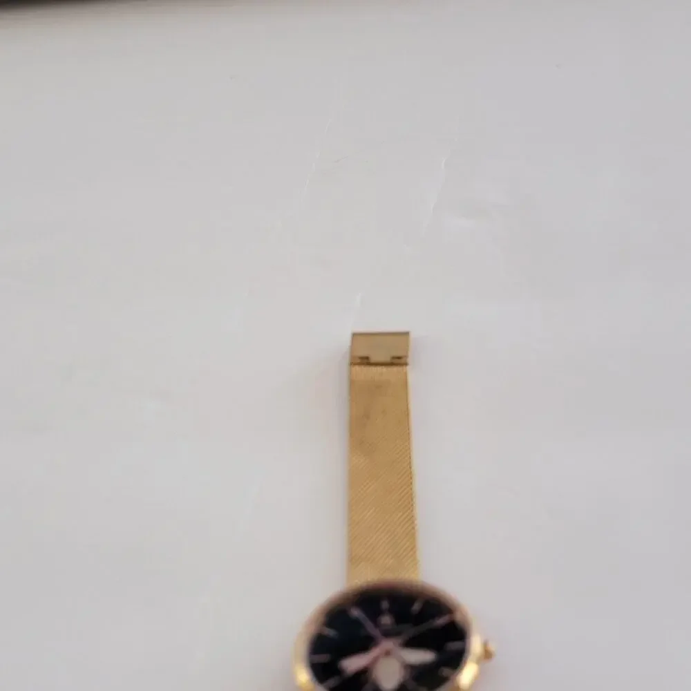 BLACK BY BLUE BRAVE Womens Watch Black Dial Gold Case Mesh Band Quartz